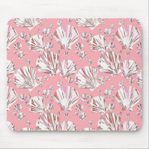 Tapis De Souris Corail, coquillages blancs et roses, arrière - pla