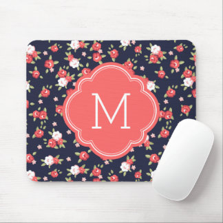 Tapis De Souris Corail et marine Chic Floral Vintage Imprimer Mono