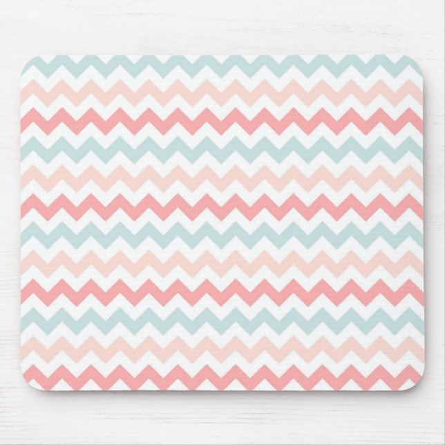 Tapis De Souris Corail, rose, bleu Chevron (Devant)