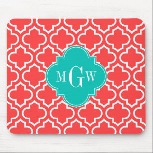 Tapis De Souris Coral Red Wha Marocain #6 Nom Turquoise Monogramme