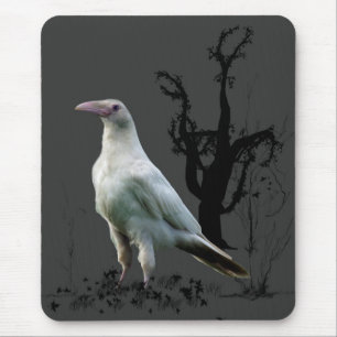 Tapis De Souris Corbeau blanc, Oiseau sauvage, Imaginaire, Goth Mo
