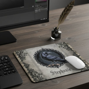 Tapis De Souris Corbeau gothique avec nom