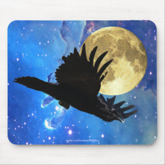 Tapis De Souris Corbeau, Lune et Espace Extérieur Mousepad