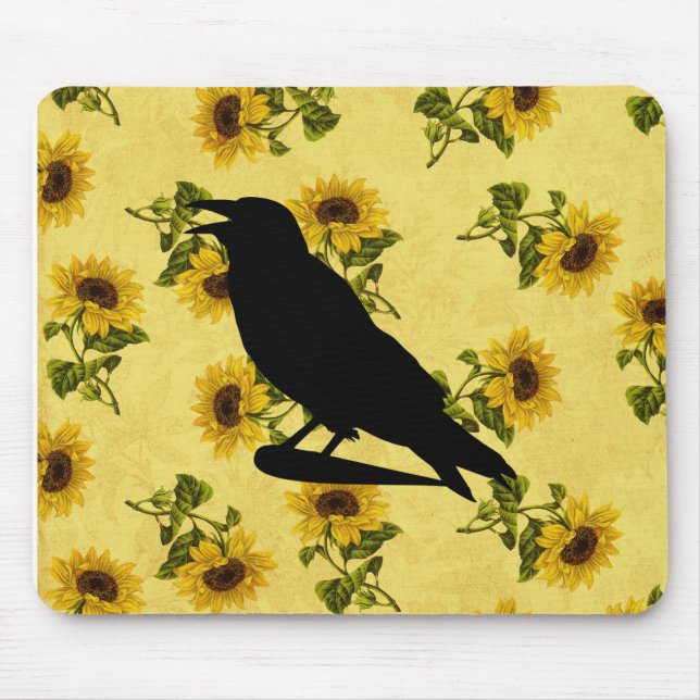 Tapis De Souris Corbeau sur tournesols (Devant)