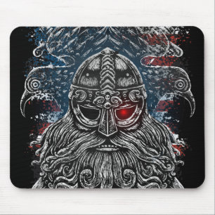 Tapis De Souris Corbeaux et épées d'Odin Mythologie Viking drapeau