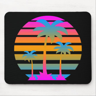 TAPIS DE SOURIS COREY TIGER RETRO SUNSET PALMIERS