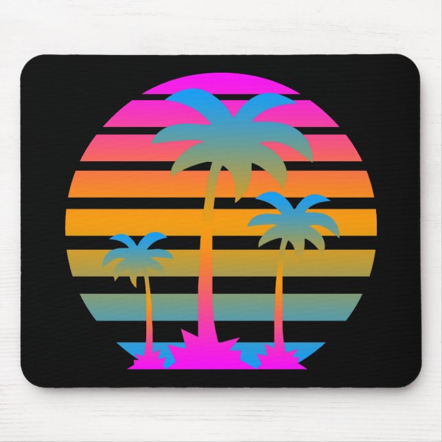 TAPIS DE SOURIS COREY TIGER RETRO SUNSET PALMIERS (Devant)