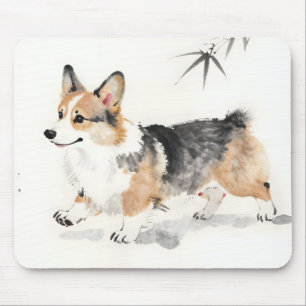 Tapis De Souris Corgi Aquarelle – Art canin à l'encre japonaise fa