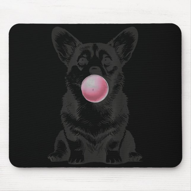 Tapis De Souris Corgi Blowing Bubble Gum Funny Dog Cartoon Meme  (Devant)