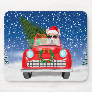 Tapis De Souris Corgi Chien Conduisant une Voiture dans la Neige N