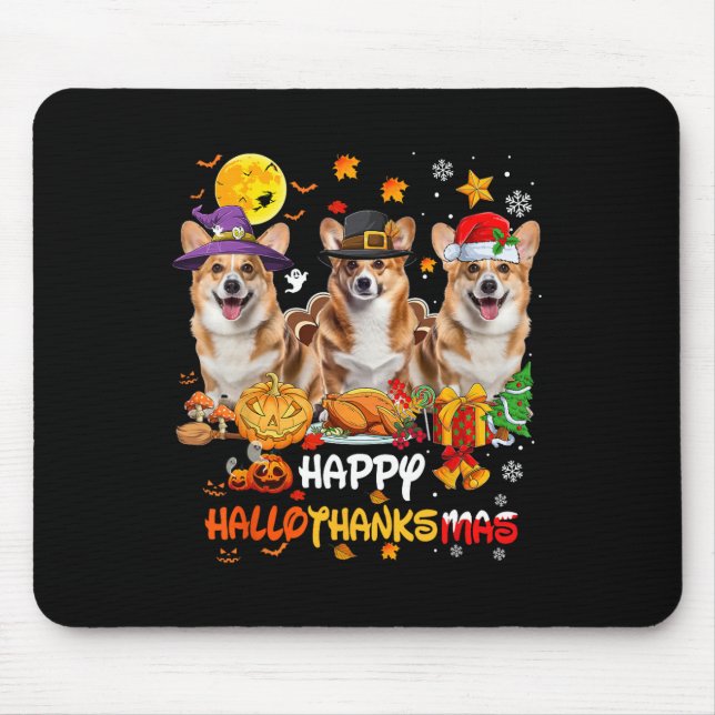 Tapis De Souris Corgi Chien Joyeux Halloween Thanksgiving Joyeux C (Devant)