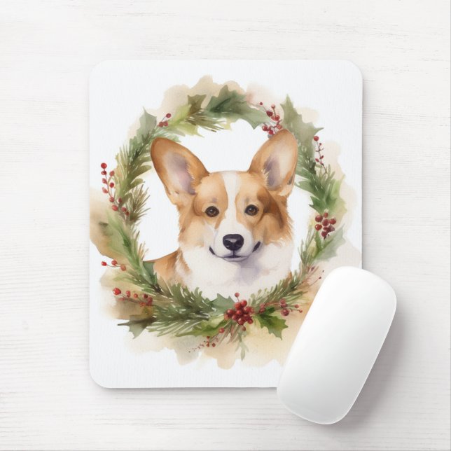 Tapis De Souris Corgi Christmas Wreath Festive Pup (Avec souris)