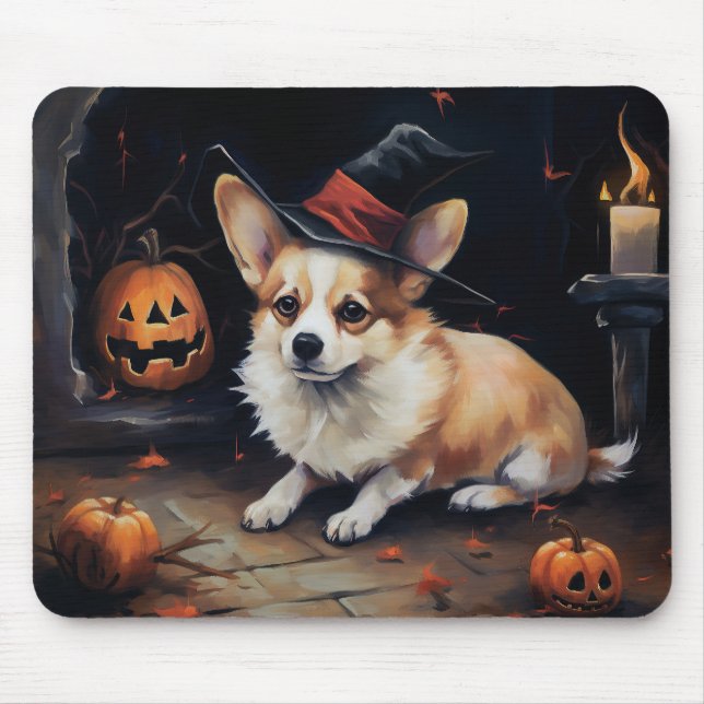 Tapis De Souris Corgi Citrouilles Halloween Épouvantable (Devant)