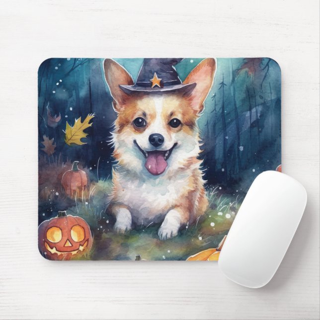 Tapis De Souris Corgi d'Halloween avec la peur Citrouille (Avec souris)