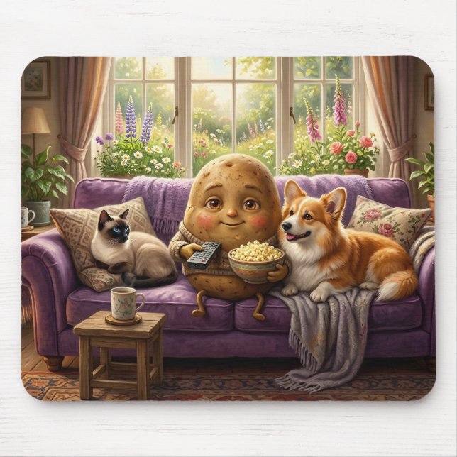Tapis De Souris Corgi et chat fainéant (Devant)