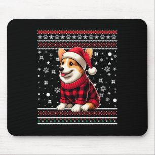 Tapis De Souris Corgi Funny Ugly Buffalo Plaid Santa Hat Noël