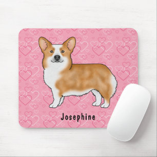 Tapis De Souris Corgi gallois de Pembroke rouge sur des cœurs rose