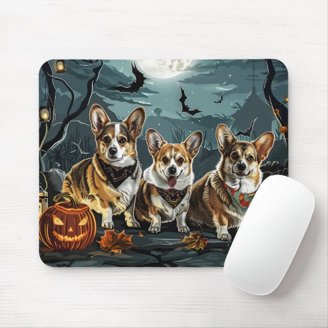 Tapis De Souris Corgi Halloween Éffrayant (Avec souris)