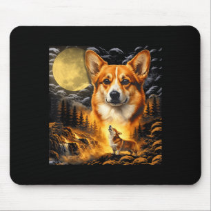 Tapis De Souris Corgi hurlant à la lune, lune vintage 90s animal