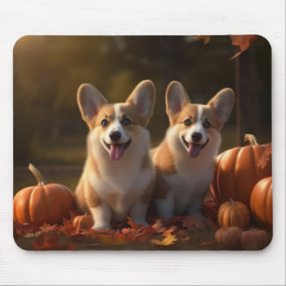 Tapis De Souris Corgi Jeune chiot Délice d'automne Citrouille