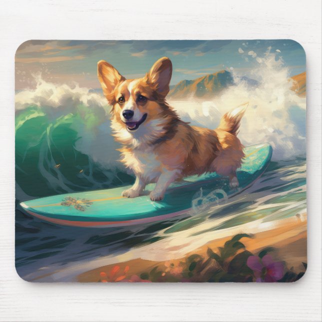 Tapis De Souris Corgi  Plage Surf Peinture (Devant)