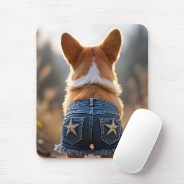Tapis De Souris Corgi portant des shorts Denim (Avec souris)