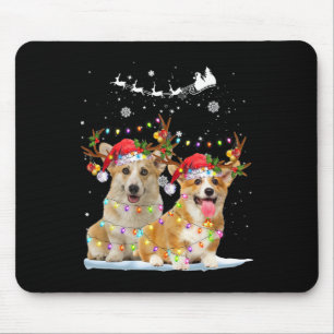 Tapis De Souris Corgi Reindeer Santa Chapeau Noël Lumières Noël Xm
