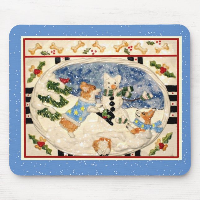 Tapis De Souris Corgi Snowman Mousepad (Devant)