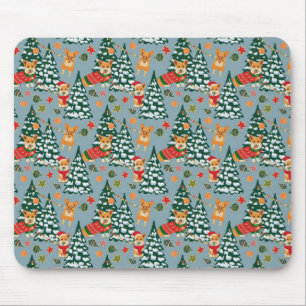 Tapis De Souris Corgis décorent l'arbre de Noël en forêt
