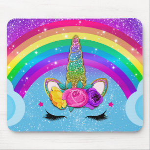 Tapis De Souris Corne de Licorne Pailletée Étincelante Arc-en-ciel