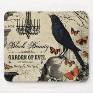 Tapis De Souris corneille et crâne vintage moderne à halloween
