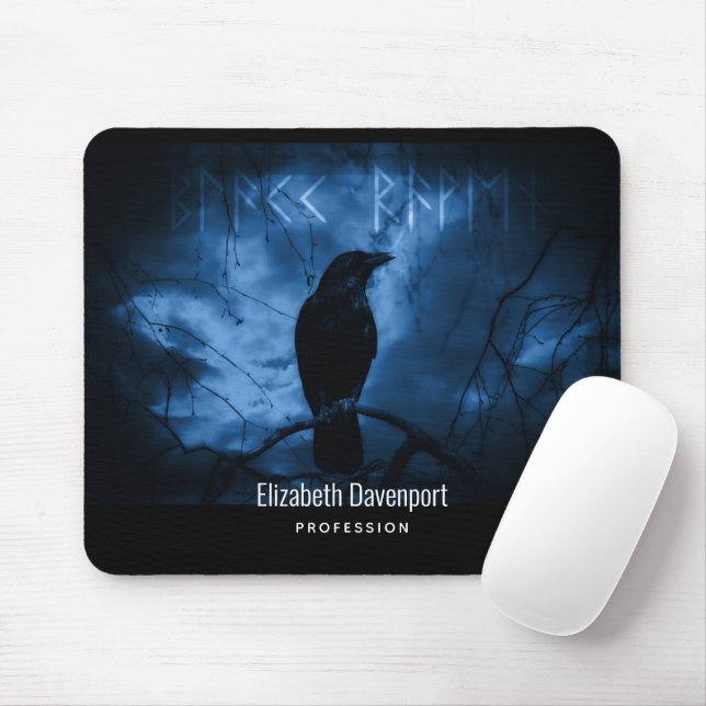 Tapis De Souris Corneille noire avec runes style gothique foncé (Avec souris)