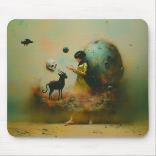 Tapis De Souris Cornes Abstraites Cat Crâne Occulte Dark Witchy AI