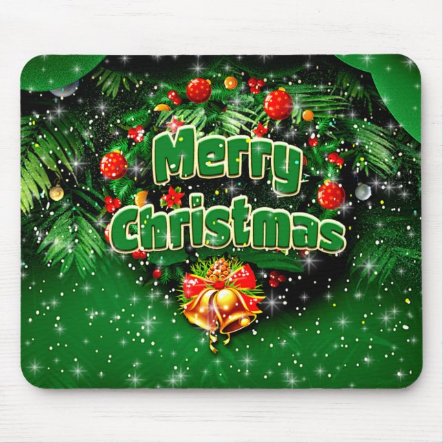 Tapis De Souris Correspondance Green Joyeux Noël Gold cloches (Devant)