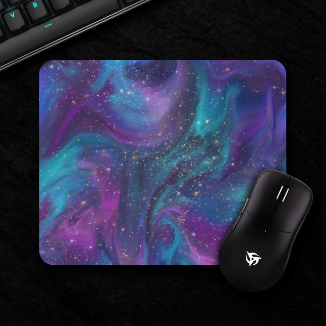 Tapis De Souris Cosmic Ink | Turquoise Blue Purple Galaxy Nebula (Créateur téléchargé)