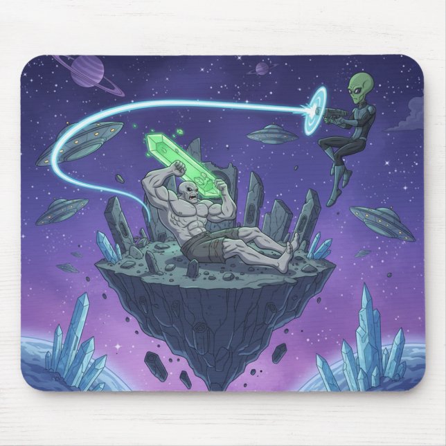 Tapis De Souris Cosmic Showdown — Alien vs Buff Titan (Devant)