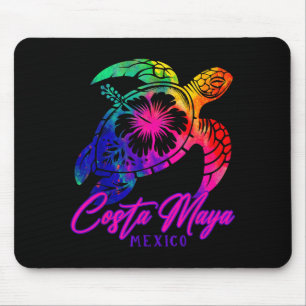 Tapis De Souris Costa Maya Mexique Tie Dye Tortue de Mer Hibiscus