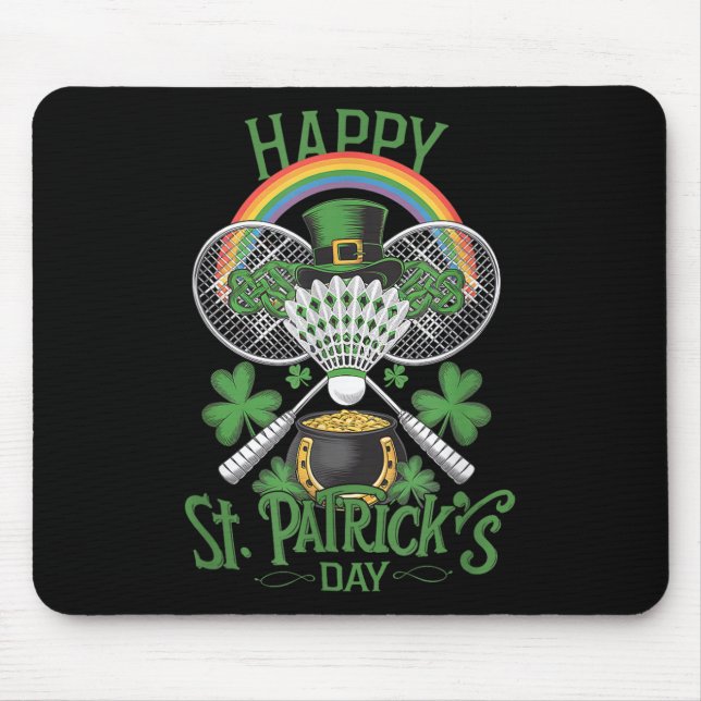 Tapis De Souris Costume de badminton drôle de la Saint-Patrick Trè (Devant)