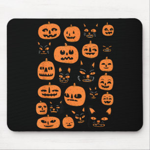 Tapis De Souris Costume d'Halloween chat noir citrouille rétro vin