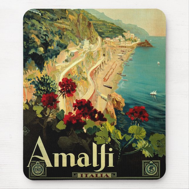 Tapis De Souris Côte italienne d'Amalfi, Poster Vintage voyage Ita (Devant)