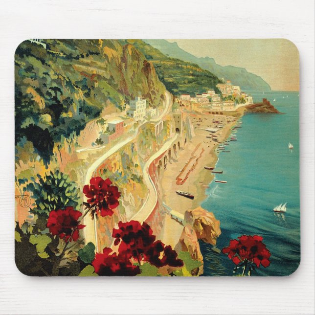 Tapis De Souris Côte italienne d'Amalfi, Poster Vintage voyage Ita (Devant)