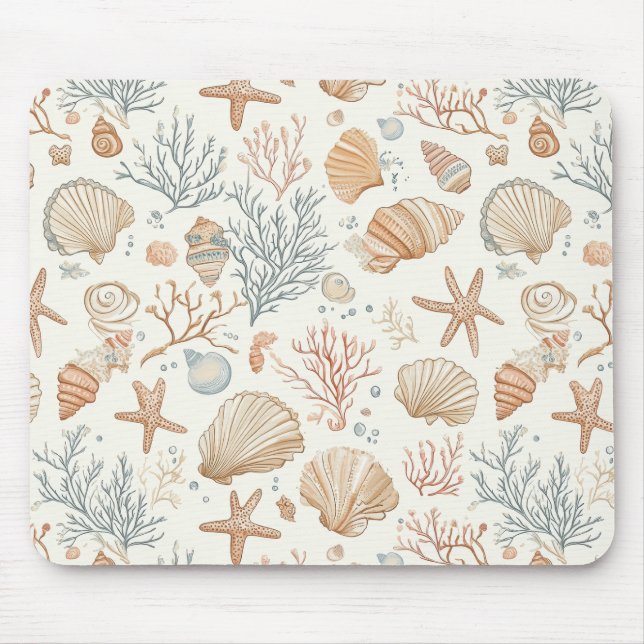 Tapis De Souris Côtière rustique - Coquillages, Starfish, Reef (32 (Devant)