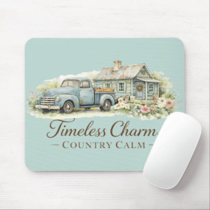 Tapis De Souris Cottage Fleur Sauvage Calme Camion Bleu Vintage
