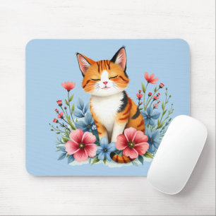 Tapis De Souris Cottagecore Chat Floral Serene Feline Art Botaniqu