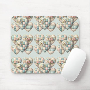 Tapis De Souris Cottagecore Pastel Cœurs Patchwork