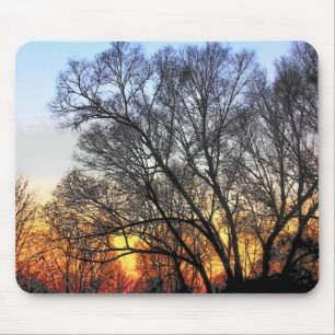 Tapis De Souris Coucher de soleil à travers l'art des arbres