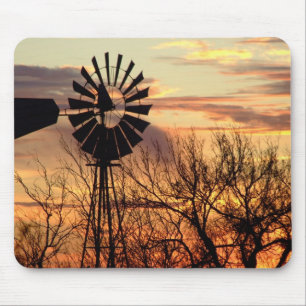 Tapis De Souris Coucher de soleil au moulin à vent du Texas