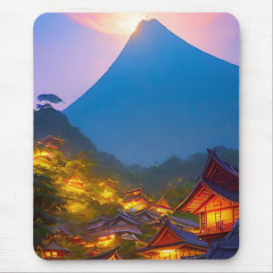 Tapis De Souris Coucher de soleil dans un village indonésien