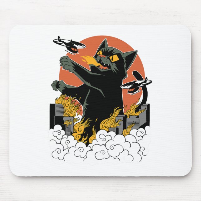 Tapis De Souris Coucher de soleil de catzilla japonaise noir - Cli (Devant)