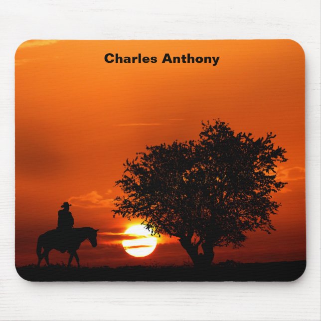 Tapis De Souris Coucher de soleil de cow-boy occidental  (Devant)